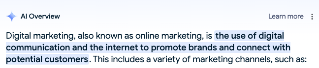 Digital marketing, also known as online marketing, is the use of digital communication and the internet to promote brands and connect with potential customers. This includes a variety of marketing channels, such as: